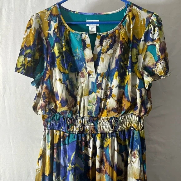 Nicole Miller Floral Maxi Dress in Blue, Teal & Gold - Picture 4 of 12